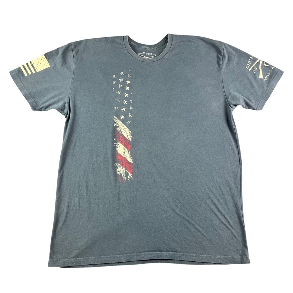 Grunt Style Mens XXL Blue Distressed American Flag Graphic T-Shirt 100% Cotton